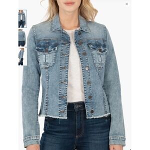 Kut From The Kloth Classic Blue Denim Jacket Distressed Frayed Hem S New W/ Tags